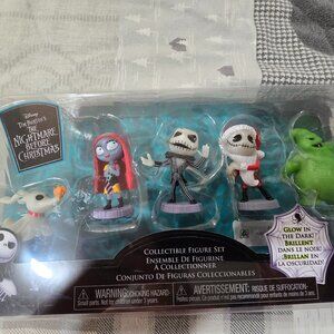 New Disney The Nightmare Before Christmas Mini Figurine Set/5 Glow In The Dark
